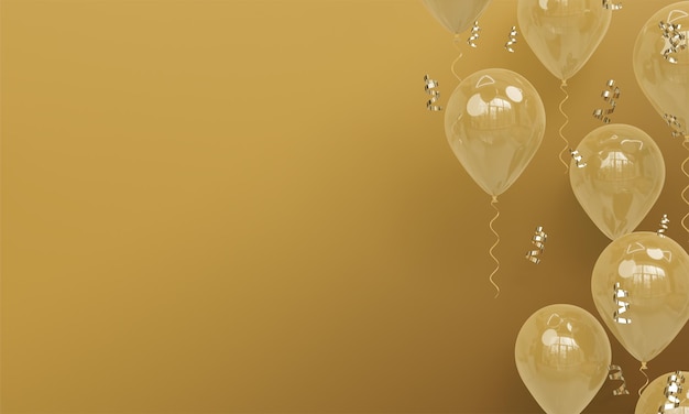 Gold Background with Realistic Gold Balloons Celebration 3D Render