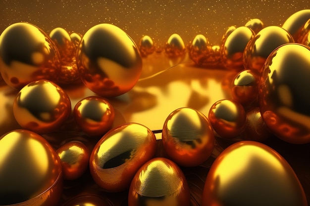 A gold ball of gold is surrounded by gold balls.