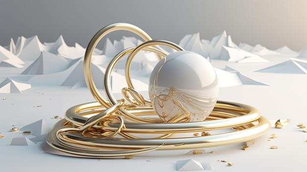 A gold ball sits on a pile of gold rings.