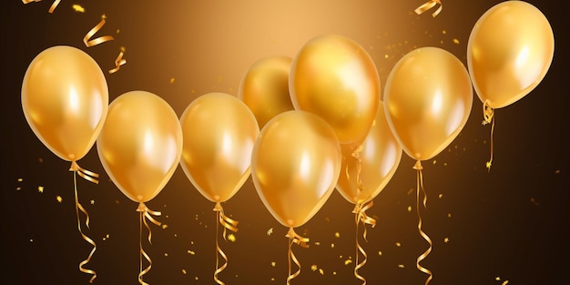 Gold balloons with gold confetti and a gold background