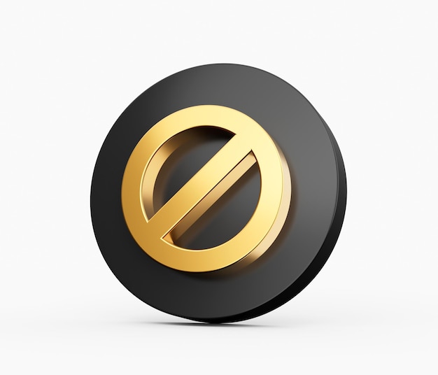 Gold Banned icon button and no or wrong symbol isolated on white background 3D illustration