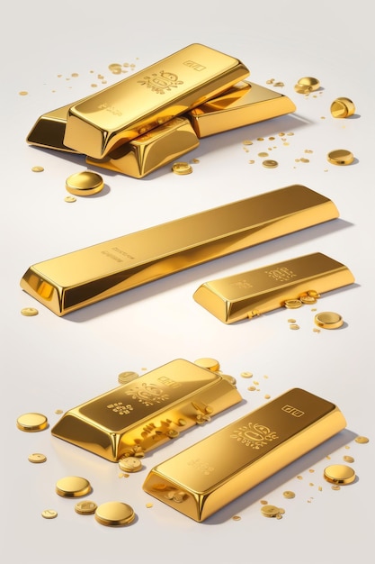 Gold bar 2d vector stickers set white background vector for presentation