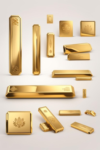 Gold bar 2d vector stickers set white background vector for presentation