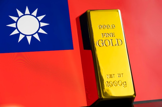 Gold bar is on the national flag of taiwan taiwan Gold Reserve concept