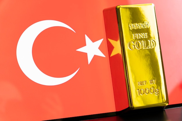 Gold bar is on the national flag of tunis tunisian Gold Reserve concept