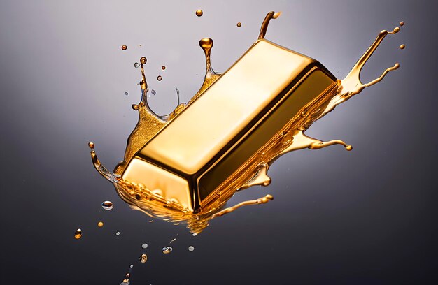 a gold bar in a spray of liquid gold