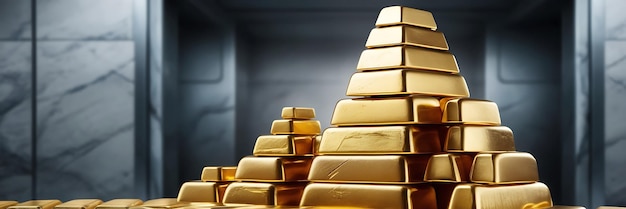 gold bars are stacked up in a pyramid