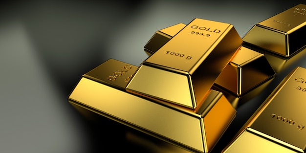 Gold bars for website banner. 3D rendering.