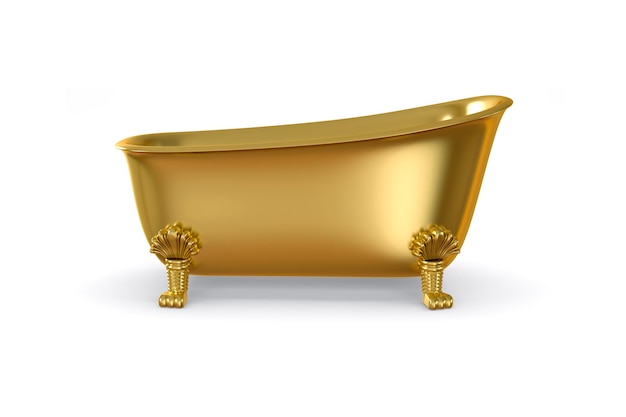 Gold bath on golden legs Vintage style isolated background 3D rendering