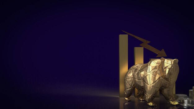 The gold bear and chart arrow down for business concept 3d rendering