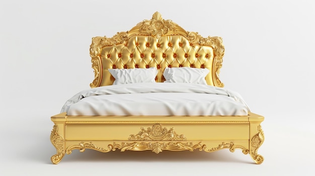 Photo a gold bed with a gold headboard and white sheets