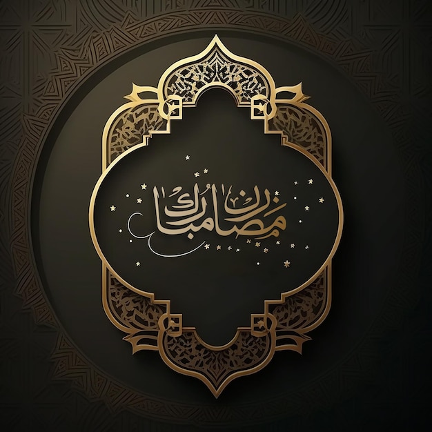 A gold and black background with a arabic design and the words Ramadan Ai generative