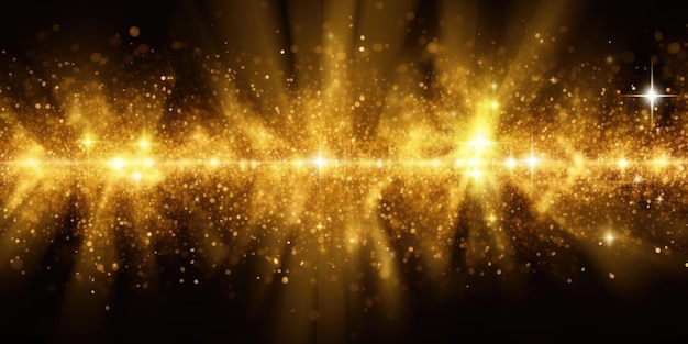 A gold and black background with a gold sparkles and a blur of light.