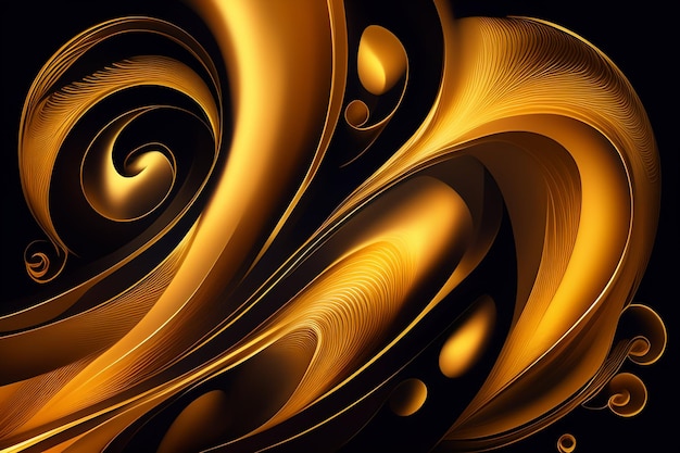 Gold and black background with a gold swirls.