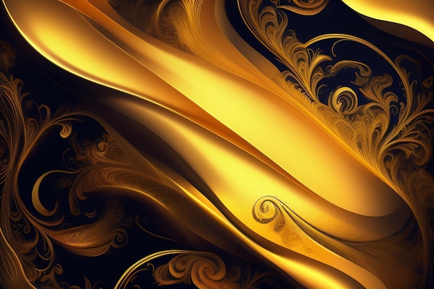 Gold and black background with a pattern of swirls