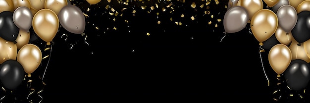 Photo gold and black balloon confetti background for graduation birthdays and new year celebrations