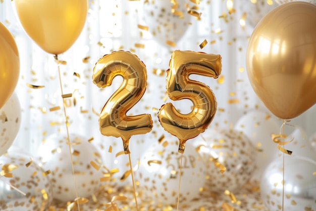 Photo a gold and black balloon with the number 25 on it