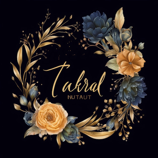 Gold and black floral art arrange for wedding invitation card photo by Generate AI