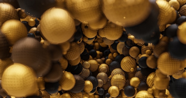 Gold and black geometric shapes, spheres. For logo and title placement, event, concert,presentation,site. Abstract 4K background