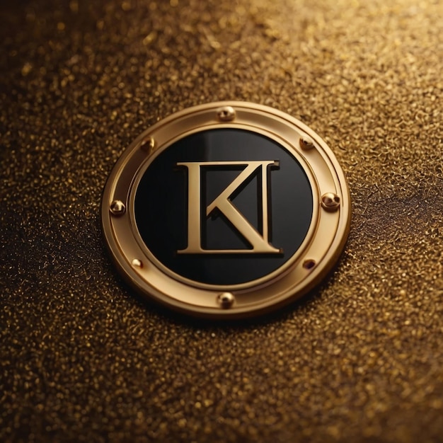 a gold and black logo with a k on it