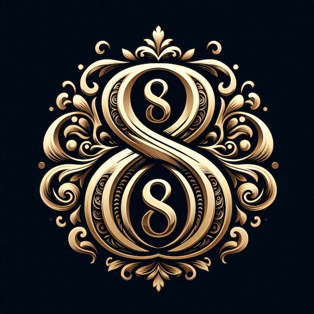 a gold and black logo with the number 8 on it