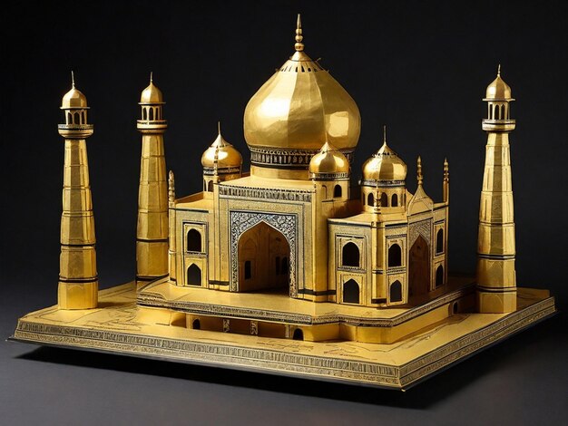 A gold and black paper modeltaj mahal