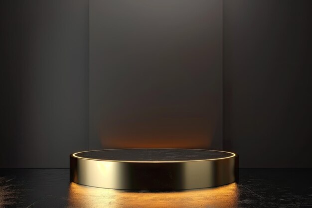 Photo gold and black pedestal podium mockup for product showcase presentation with spotlight