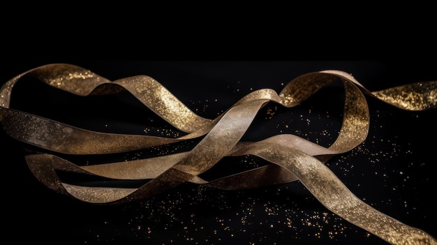 Gold and black ribbon with a black background