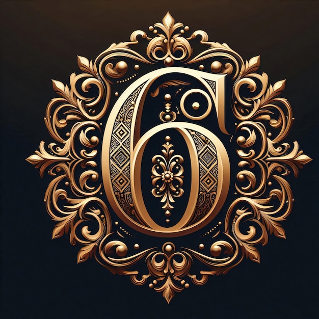 a gold and black sign with the number 6 on it