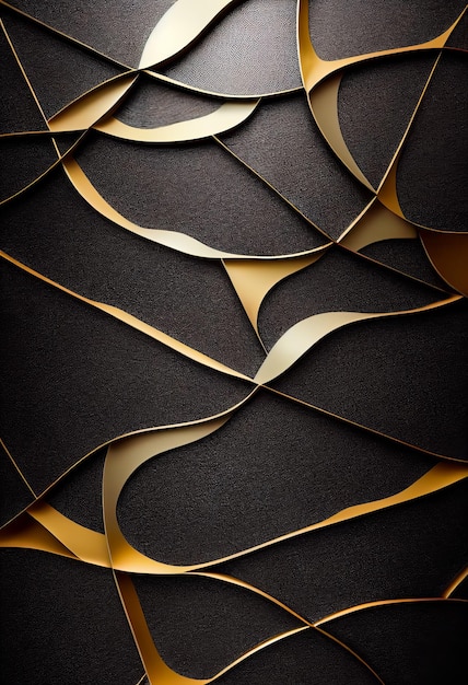 Gold and black wavy shapes abstract background