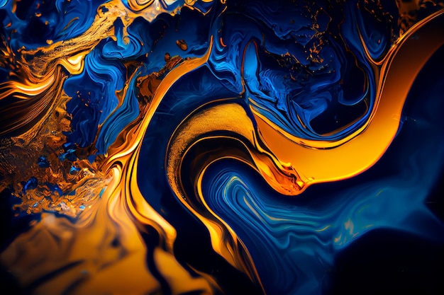 Gold and blue marbling abstract background Generative ai