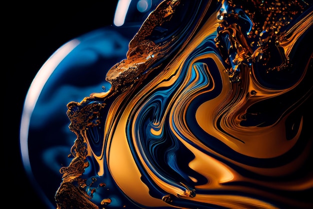 Gold and blue marbling abstract background Generative ai