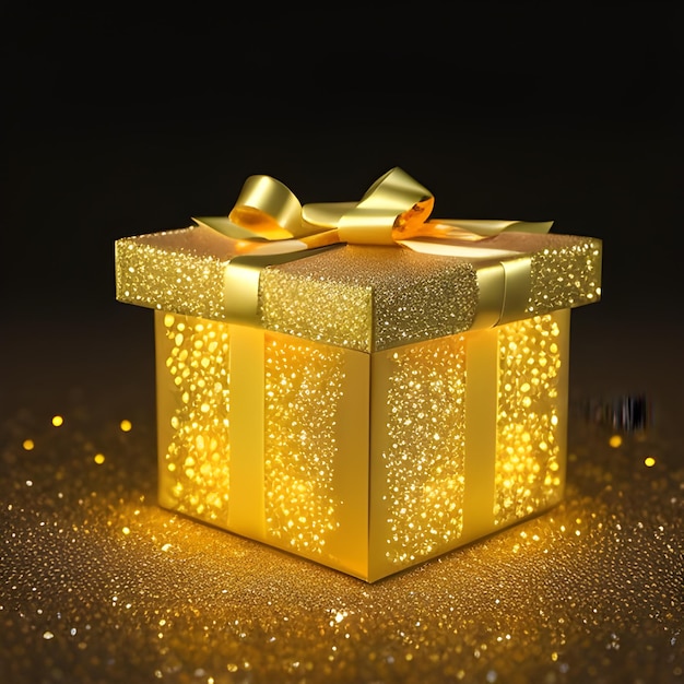 A gold box with a ribbon that says'gold'on it