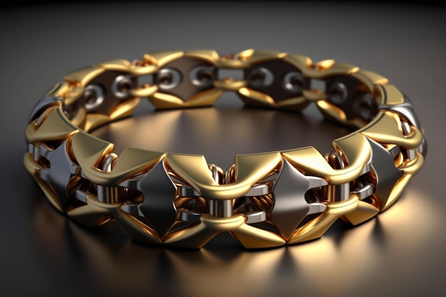 A gold bracelet with a chain that says'gold'on it