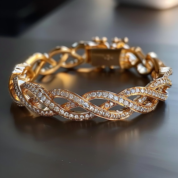 a gold bracelet with a diamond and diamonds on it