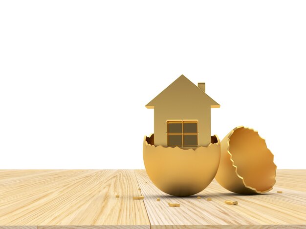 Gold broken egg shell with house icon