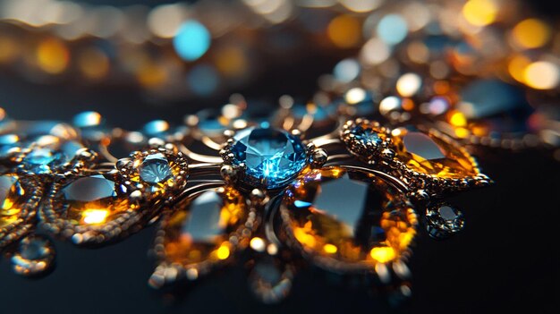 Photo a gold brooch with a blue sapphire and diamonds