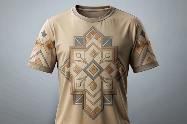 a gold and brown shirt with a design on the front