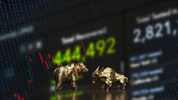 The gold bull and bear on chart for business concept 3d rendering