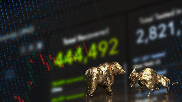 The gold bull and bear on chart for business concept 3d rendering