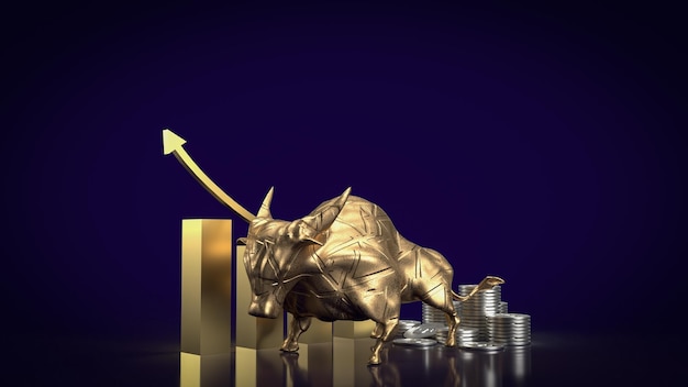 The gold bull on chart background for business concept 3d rendering