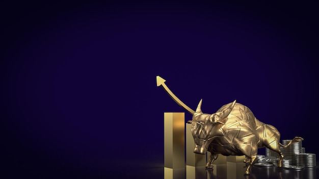 The gold bull on chart background for business concept 3d rendering