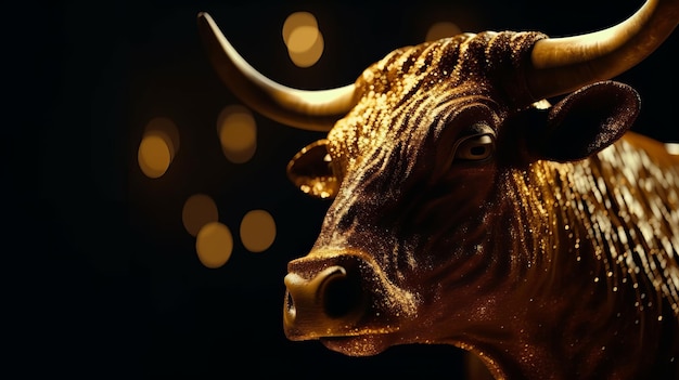 Gold Bull Coin Mountain Blurred Background Generative AI