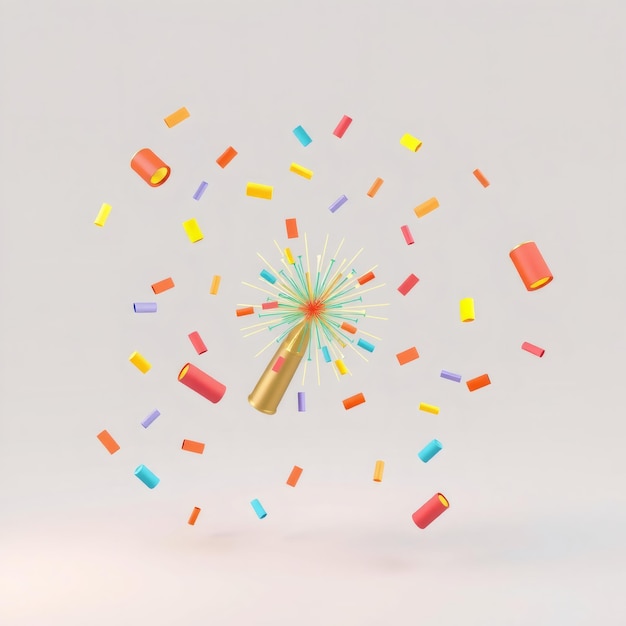 Gold bullet with a burst of colorful confetti