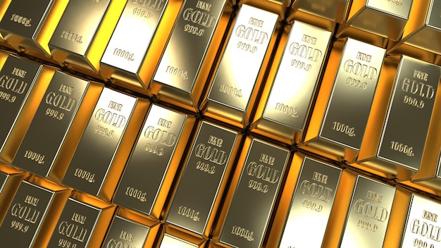 Gold in bullion in large quantities gold fund 3d render