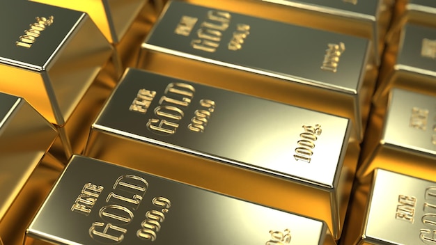 Gold in bullion in large quantities gold fund 3d render