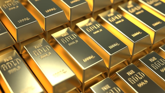 Gold in bullion in large quantities gold fund 3d render