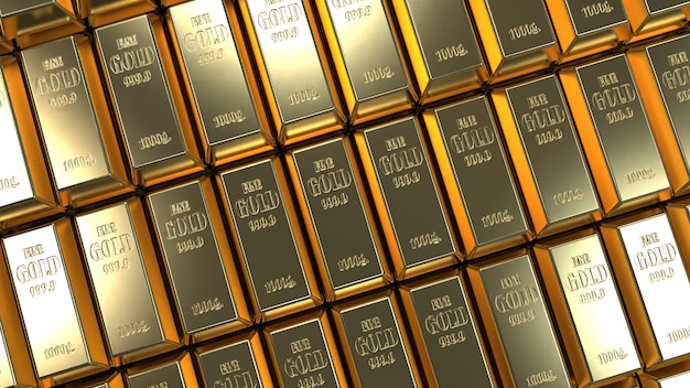 Gold in bullion in large quantities gold fund 3d render