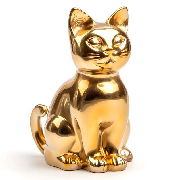 Photo gold cat figurine isolated white background