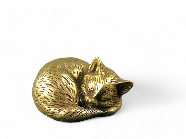 Photo a gold cat miniature is sleeping on a white background